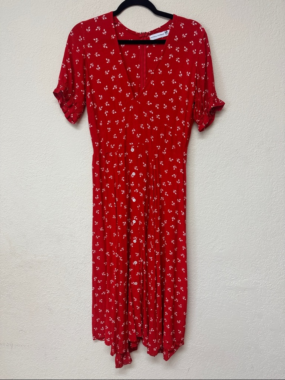 Faithfull Anthro womans Jeanne Red Floral V-Neck Midi Dress size L - Picture 2 of 4